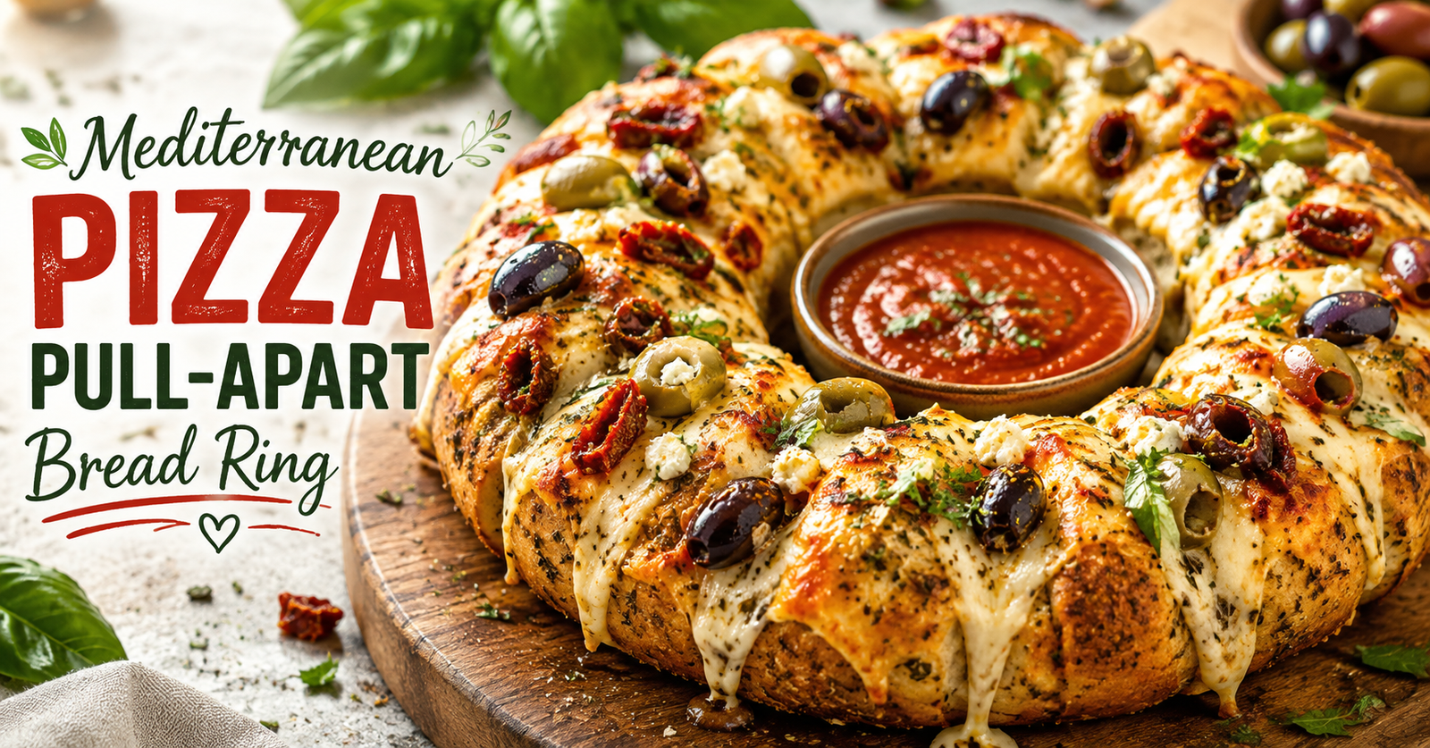 Anti-Inflammatory Mediterranean Pizza Pull-Apart Bread Ring