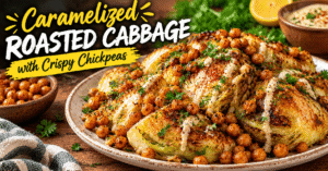 Caramelized Roasted Cabbage with Crispy Chickpeas