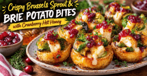 Crispy Brussels Sprout & Brie Potato Bites with Cranberry Hot Honey