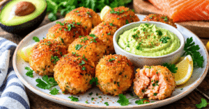Salmon Balls with Creamy Avocado Sauce